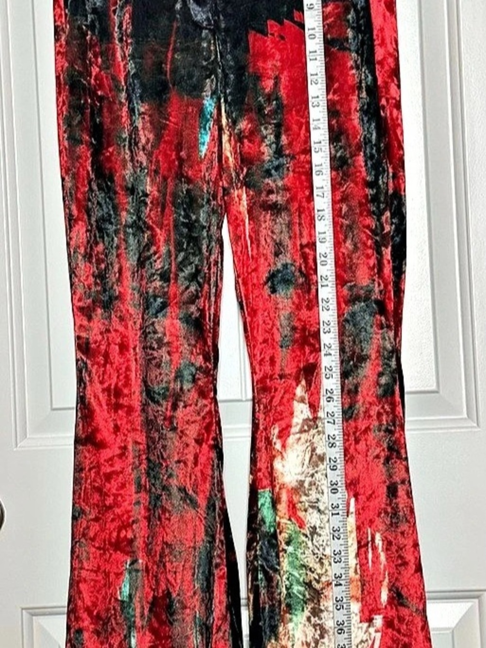 Rendoll Santana Velvet Trousers Abstract Red & Black Flare Pants US 6 Excellent - Picture 7 of 15